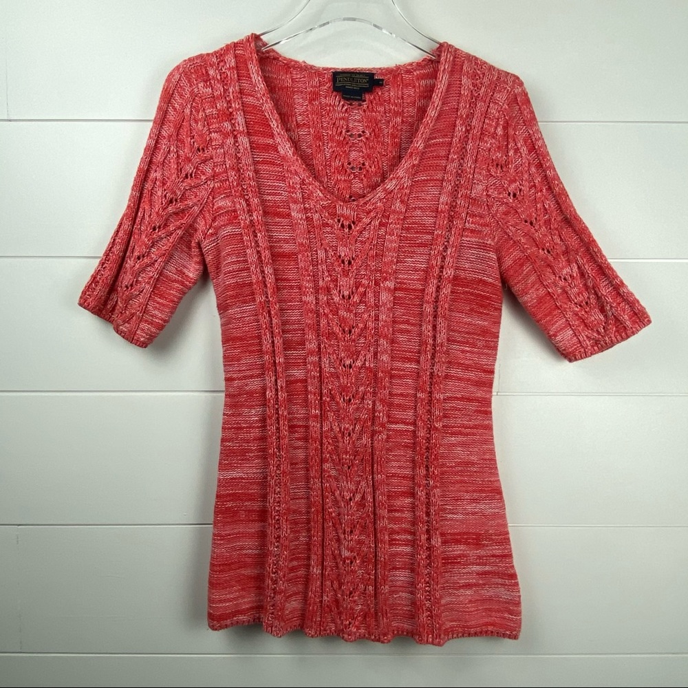 Pendleton cable knit cotton short sleeve sweater